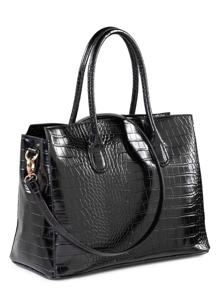 Tas van synthetisch materiaal met krokodillenopdruk ZWART
