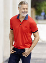 Poloshirt met denim-look kraag DUNKELORANGE