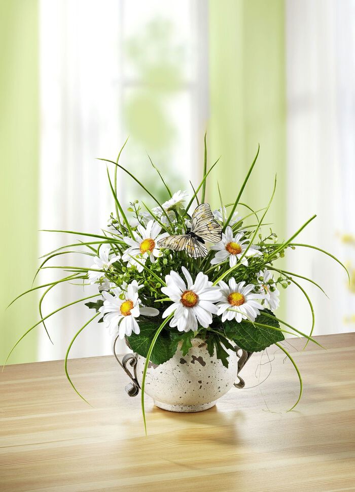 Margrietenbloemstuk in pot 