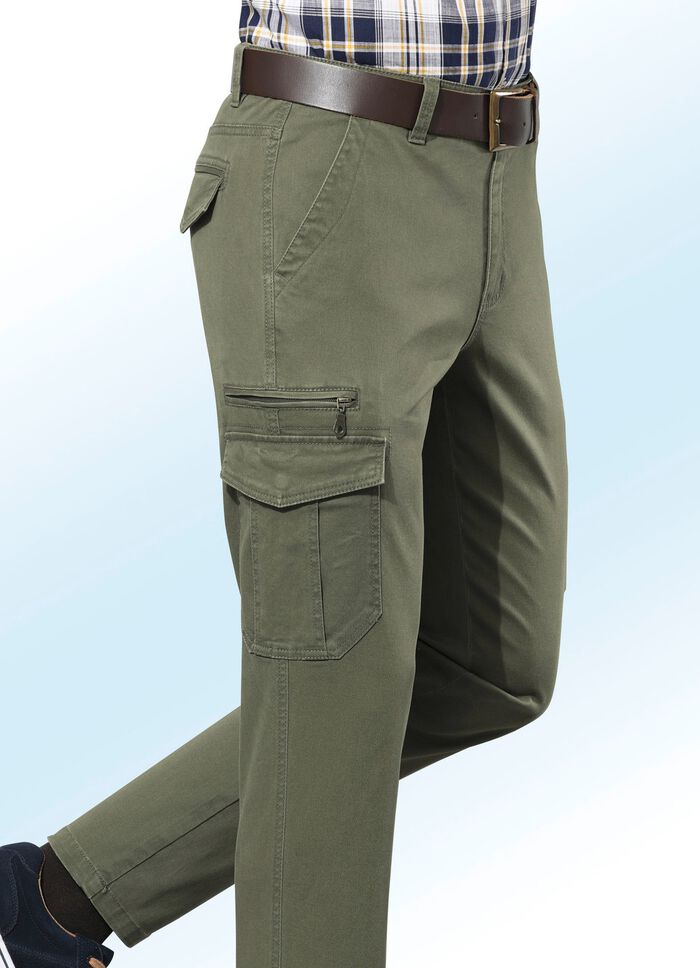 Broek met cargozakken in 3 kleuren OLIJF