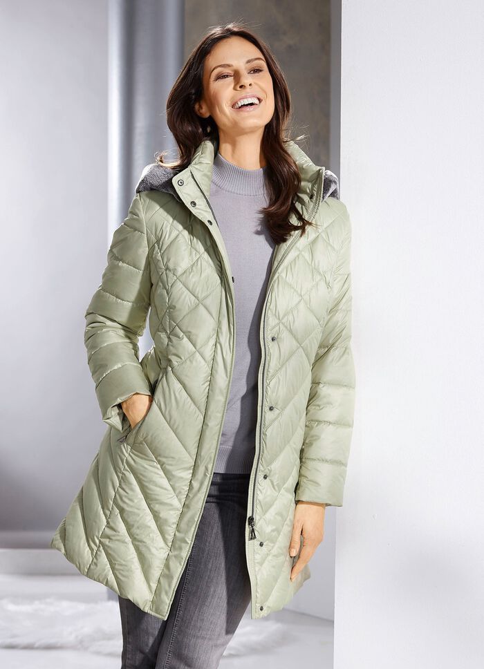 Korte donsjas met afneembare capuchon 