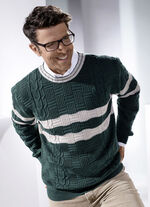 Trui met ronde hals DONKERGROEN-BEIGE