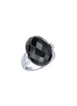 Damesring met echte onyx en synthetische zirkonia 