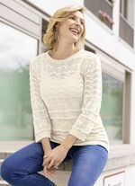 Trui met decoratief golfdessin en een mix van patronen ECRU