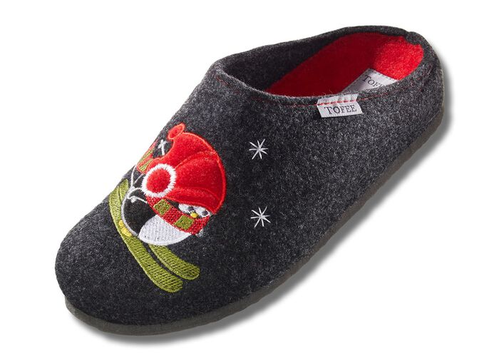 Pantoffels van wolvilt ANTRACIET