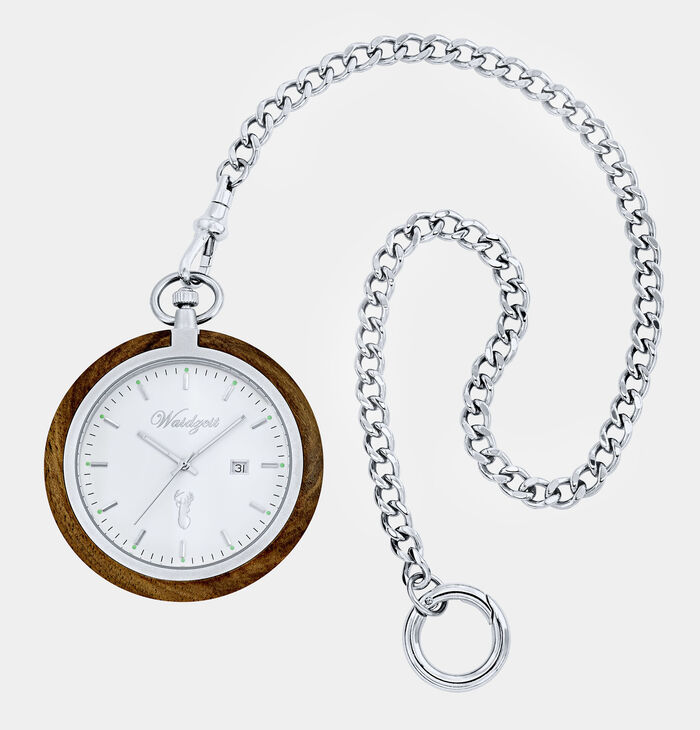 Zakhorloge met walnoot en roestvaststalen kast 