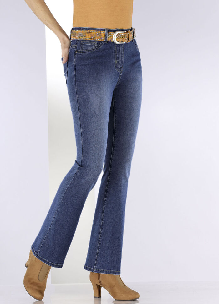 Jeans met licht uitlopende pijpen DONKERBLAUW