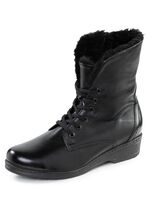 ELENA EDEN enkellaarzen met veters en omslagkraag van lamsleer ZWART