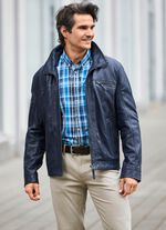 Kort leren jack met verstelbare manchetten 