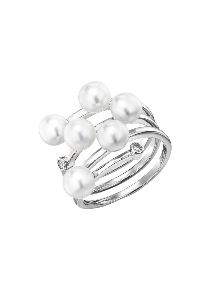 3-rijige damesring met parels en synthetische zirkonia 