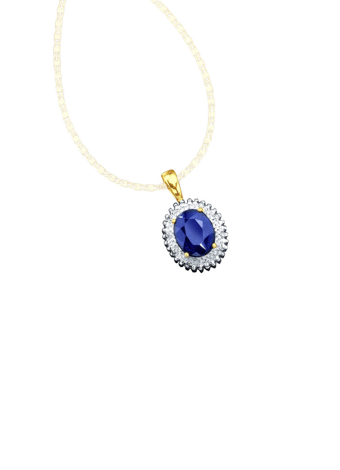Kettinghanger met echte diamanten en een echte blauwe saffier 