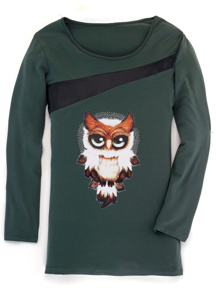 Overhemd met zwarte imitatie nappa leren inzet in 2 kleuren OLIJFGROEN