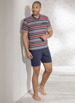 Shorty met V-hals, borstzak en garengeverfd gestreept dessin 