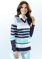 Blouse-pullover met strependessin MARINE-MINT-WIT