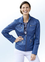 Kort leren jack met zakken met ritssluiting 