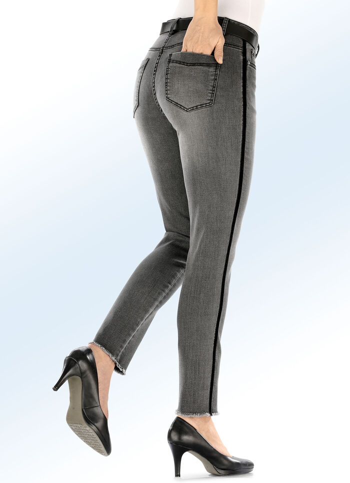 Jeans met trendy fluwelen sierband GRIJS