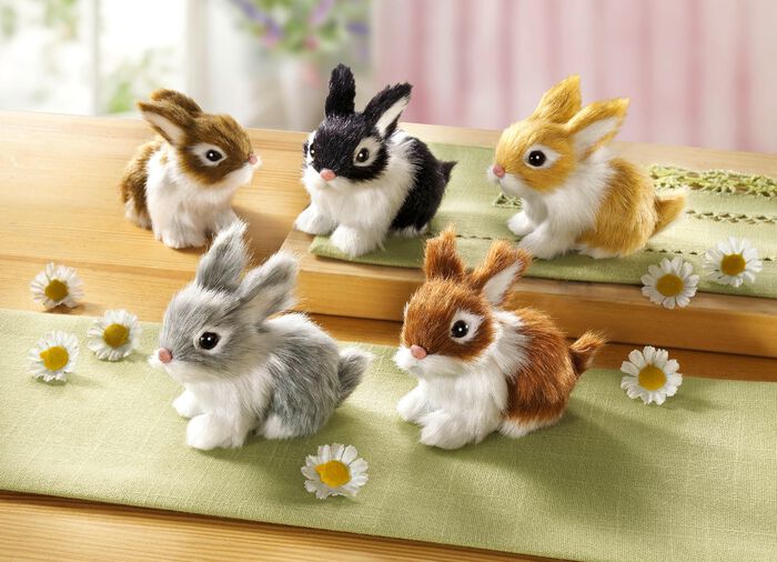 Pluche konijntjes in natuurgetrouwe kleuren, set van 5 