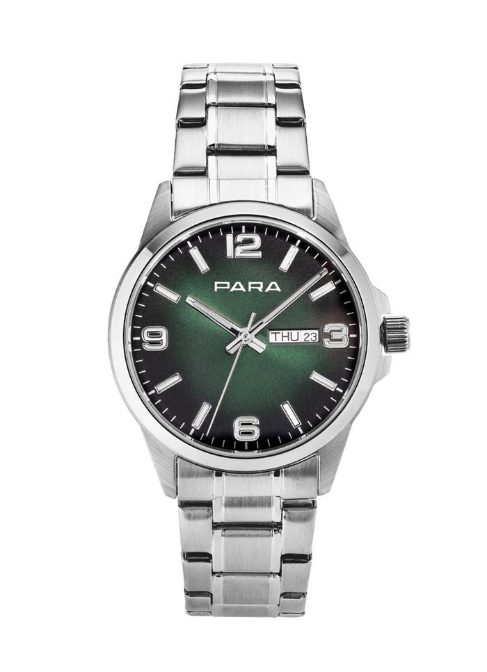 Para-quartz herenhorloge met stalen bandkast 