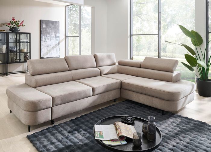 Comfortabele gestoffeerde hoek met functie en bedkast BEIGE