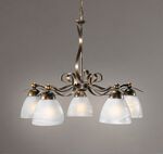 Elegante hanglamp, 5 lampjes gemaakt van ijzer en glas 