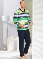 Pyjama met V-hals en opgestikte borstzak in gestreept dessin 