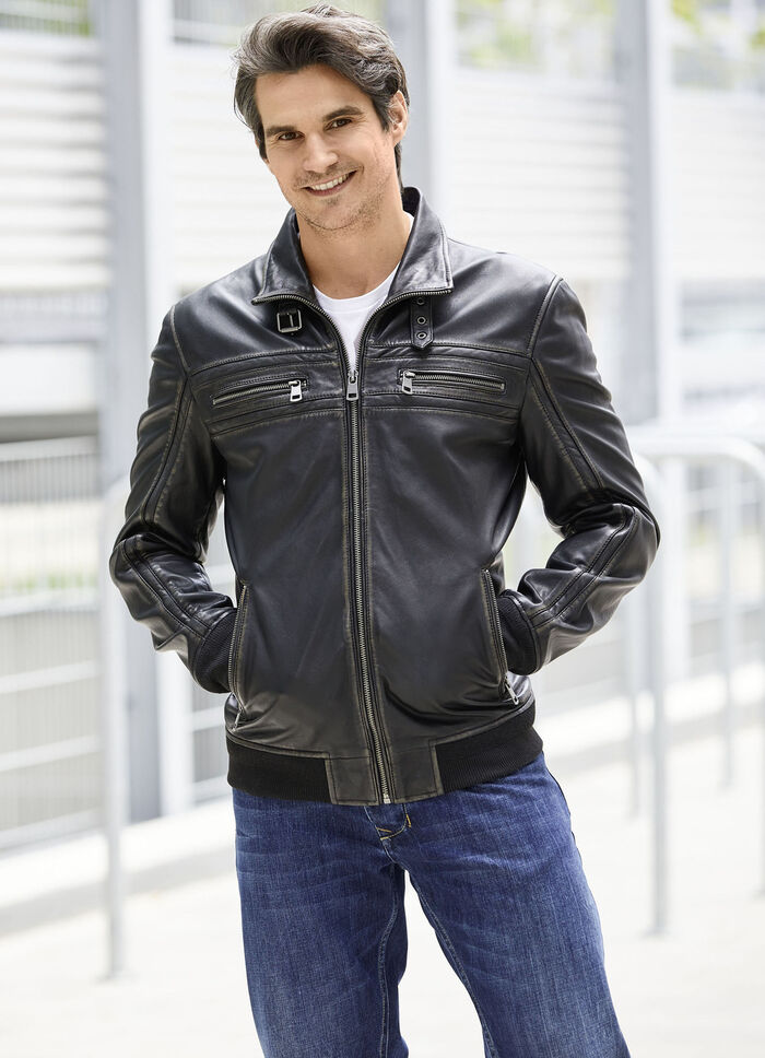 Leren blouson met opstaande kraag 