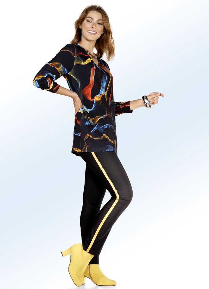 Broek met leuke, trendy galonstrepen ZWART-MESSING