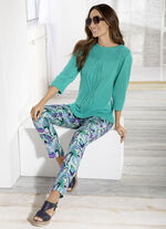 Enkellange broek met felgekleurde inkjetprint GROEN-BLAUW-BEIGE