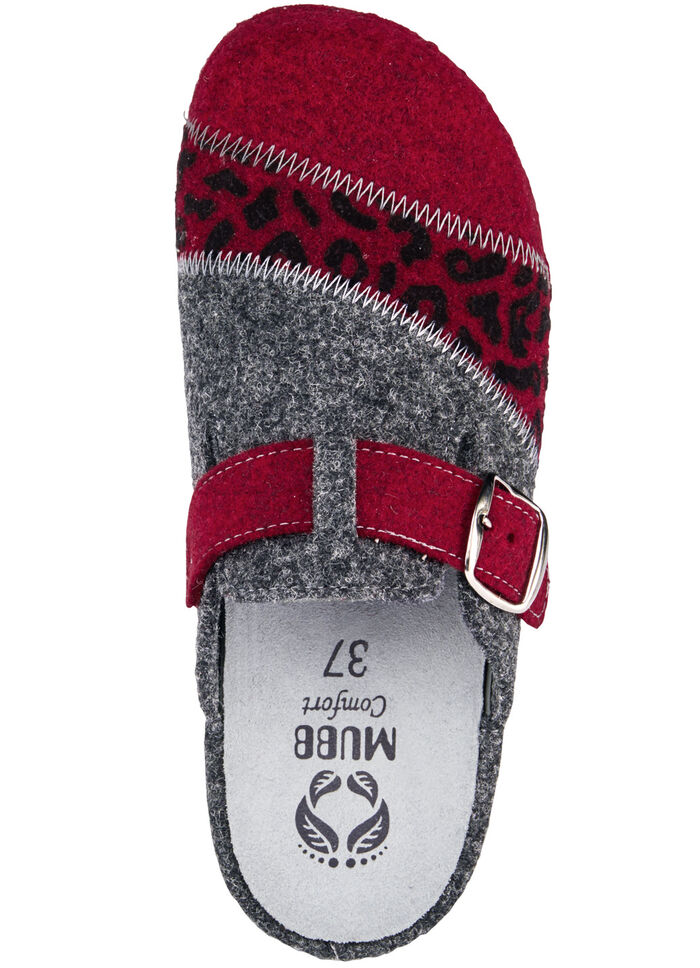 Mubb, klassieke damespantoffels, breedte H, met uitneembaar voetbed GRANAATROOD-ANTRACIET