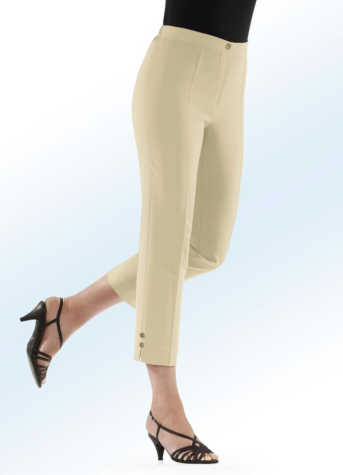 Broek met opvallende sierknopen aan de zoom BEIGE
