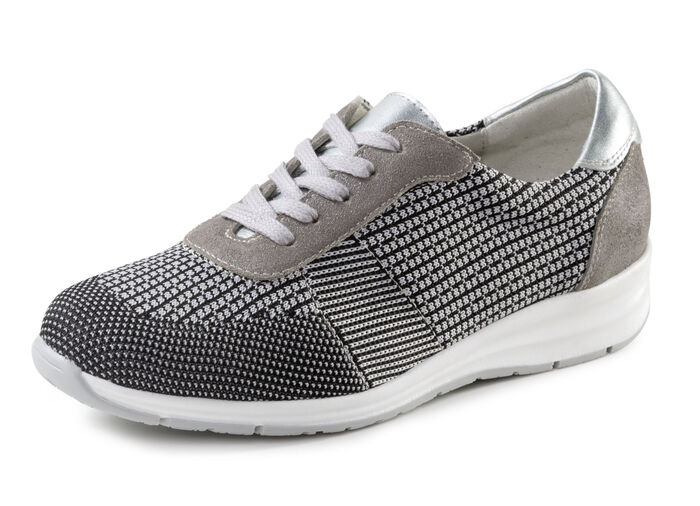 ELENA EDEN veterschoen met leren details ZWART-WIT-TAUPE