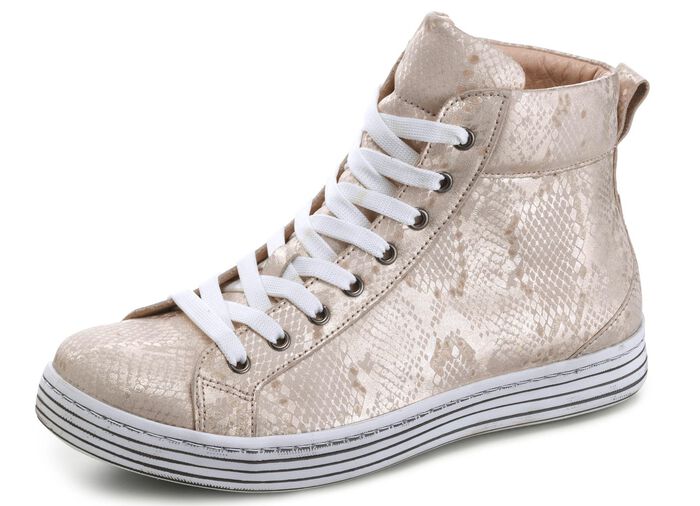 Gemini veterlaarsjes van rundleer met reli&euml;f en een metallic glans MAT GOUD