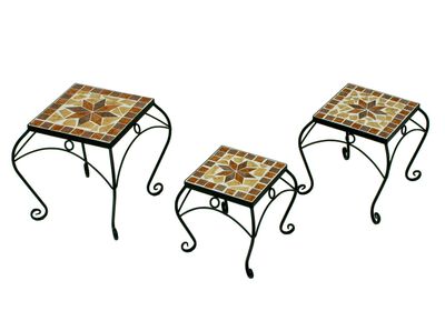Plantensokkels "Mosaik", vierkant, set van 3, van robuust staal 