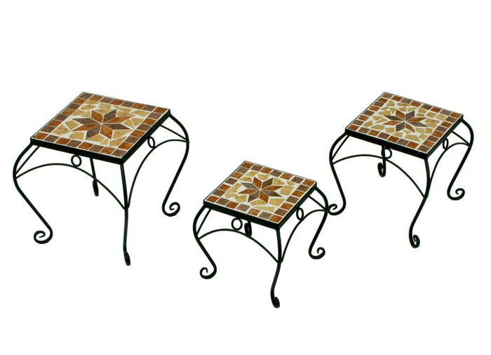 Plantensokkels "Mosaik", vierkant, set van 3, van robuust staal 