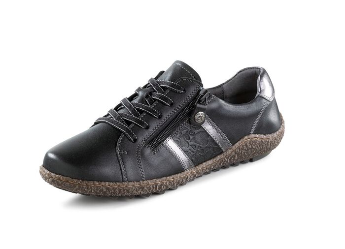 ELENA EDEN veterschoen van fijn nappaleer ZWART-OUDZILVER