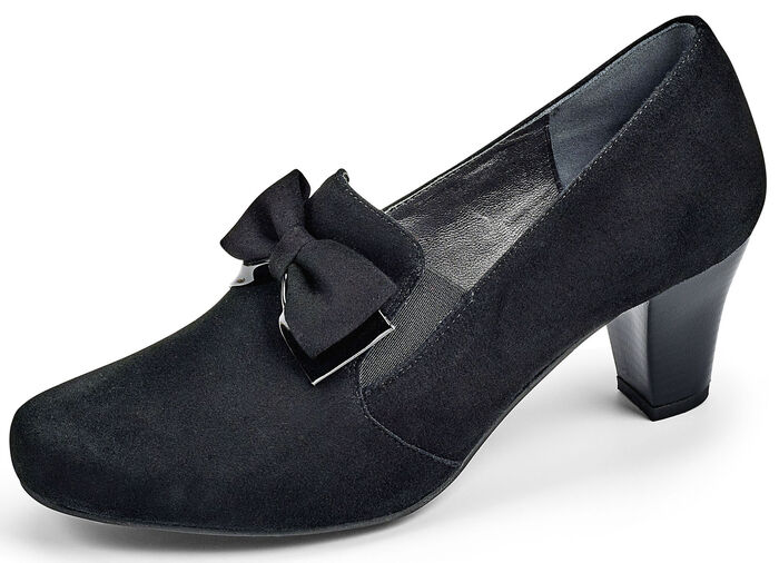 Fluwelen chevreau leren pumps ZWART
