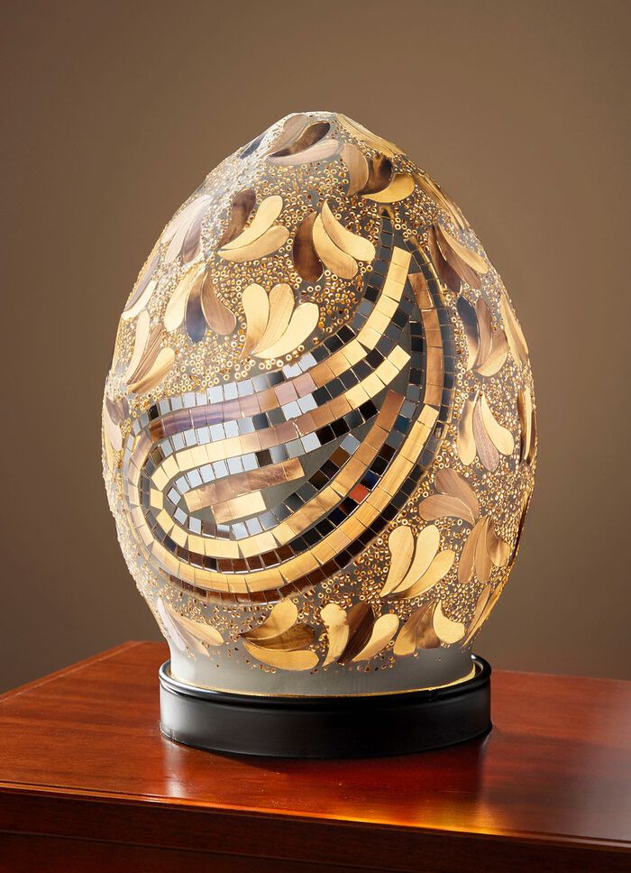 Tafellamp met moza&iuml;ek gemaakt van stukjes glas WIT-BLAUW