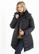 Lange jas met lussen op de afneembare capuchon 