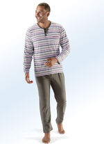Set van twee pyjama's, met knoopsluiting en in het garen gekleurd streepjesmotief 