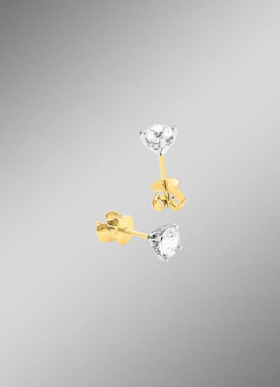 Solitaire oorbellen in bicolor met diamant 