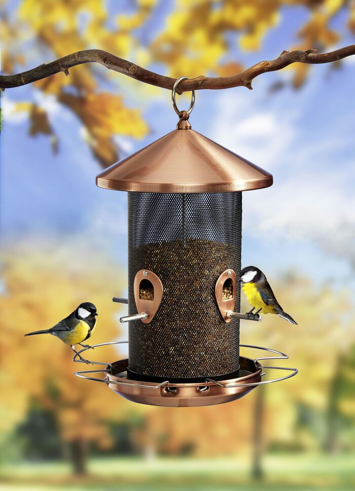 Vogelvoederzuil in elegante koperlook 