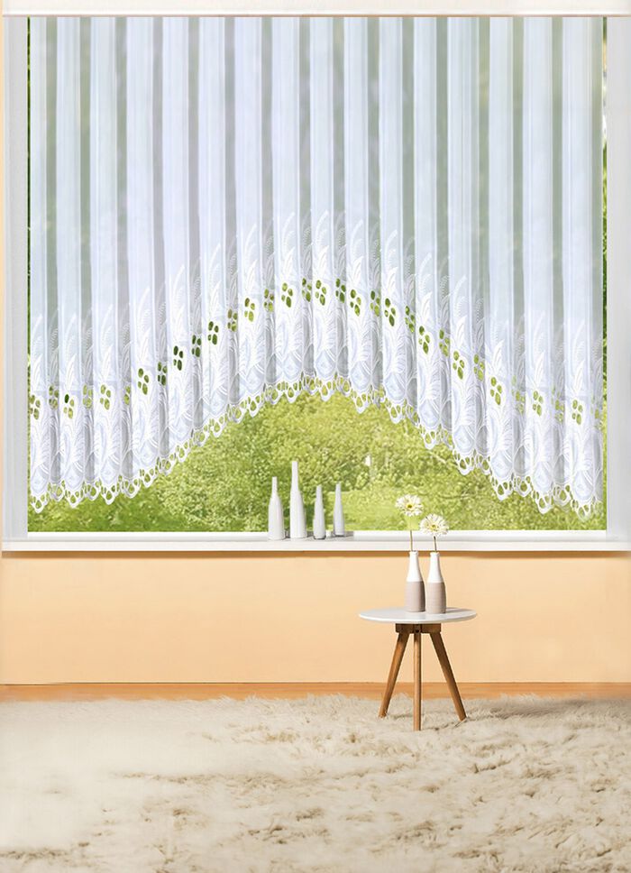 C-boog-vitrage met hoogwaardig Plauener kant 