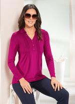 Poloshirt met korte decoratieve knoopsluiting in 3 kleuren FUCHSIA
