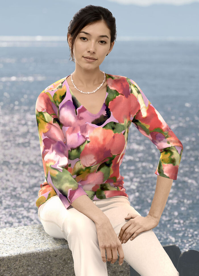 Trui in fijngebreide bloemenprint 