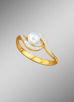 Tweekleurige damesring met zoetwaterparel 