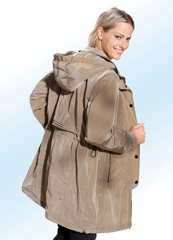 Lange jas in 2 kleuren met afneembare capuchon HAZELNOOT