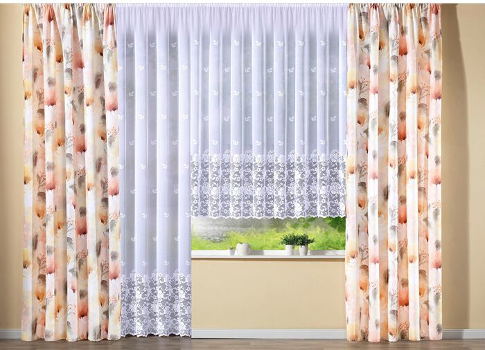 Erg fijn bloemenvenster-glasgordijn met automatische plooiband 1:3 