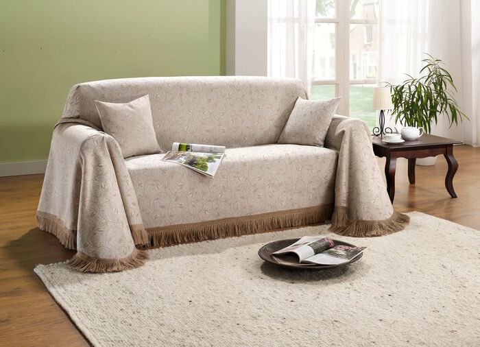 Klassieke plaids met franjes BEIGE