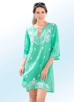 Tuniek met witte borduursels en zijsplitten, puur katoen 