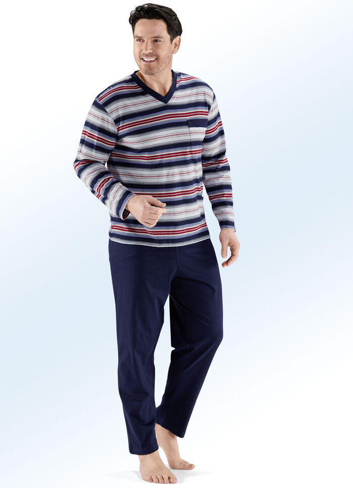 Set van twee pyjama's met V-hals en borstzakje 